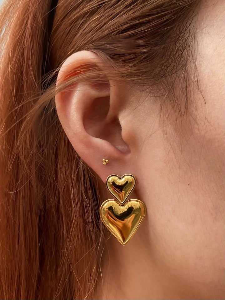 Puffy Double Heart Love Drop Statement Earrings